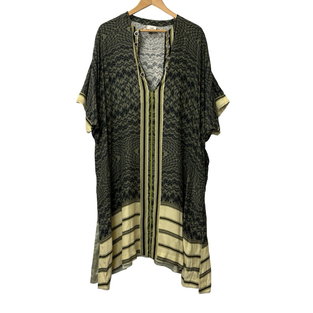 H&M Studio oversized patterned kaftan dress 100% Silk 2016 collection Green Sz S